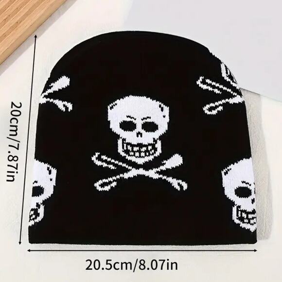 Skull Cap Crossbones Beanie Hat Skeleton Halloween Skater Punk Grunge Gift NEW! - Picture 1 of 3